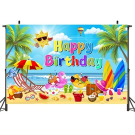 YooQoo 71x47 inch Summer Themed Happy Birthday Photography Backdrops Tropical Themed Birthday Party Decoration Supplies 180x120 cm Colorful Summer Beach Themed Happy Birthday Party Backgrounds Banner