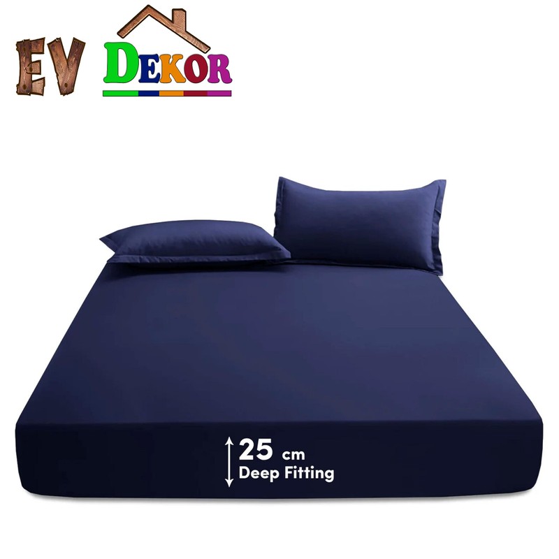 EV DEKOR®MF0001 Fitted Sheet Super King, Navy - Deep Pocket
