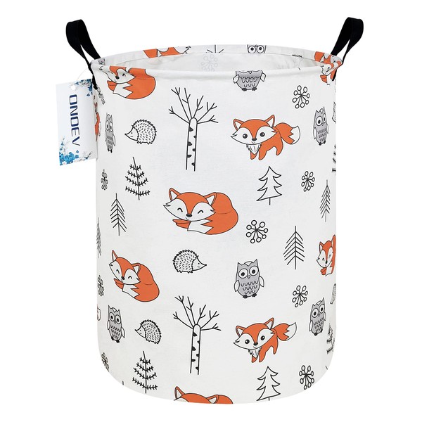 ONOEV Round waterproof laundry basket,foldable storage basket,laundry Hampers with handle,gift basket,suitable for children's room and toy storage (Fox)