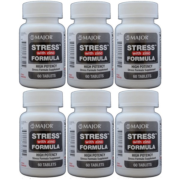 Stress Tab with Zinc High Potency Stress Formula with B-Vitamins, C+E, Plus Antioxidants and Zinc for Immune Support 60 Tablets per Bottle Pack of 6 Total 360 Tablets