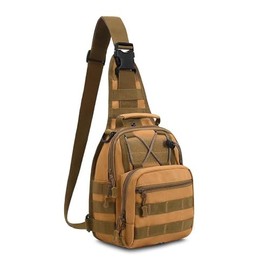 All Access Trading Outdoor Hiking Shoulder Bag, Tactical Sling Backpack, Military MOLLE Chest Pack Bag (Khaki)
