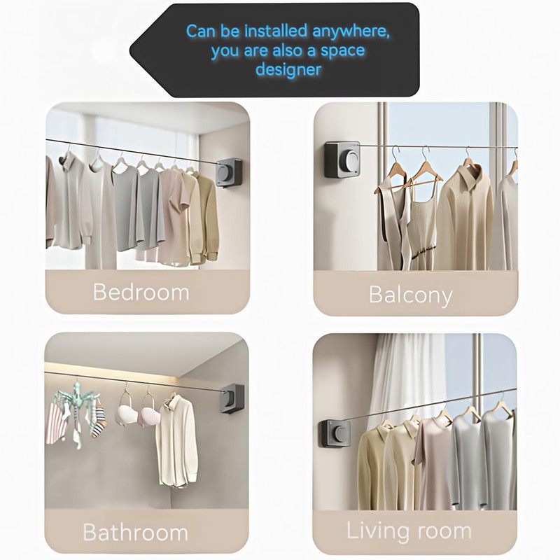 Retractable Clothesline, Wall Mounted, Stainless Steel, 17 Ft Indoor Outdoor