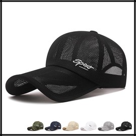 White Fang CZA012 Men's Hat Cut Out Brim Mesh Cap UV Protection Sun Shade Casual Sports, Black, Free size