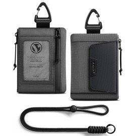 VULKIT RFID Blocking Lanyard Wallet for Men and Women, Nylon Neck Wallet with ID Window, Zipper Pouch and Keychain, Magnetic Pocket for Hiking, Fishing and Outdoor Activities, Ash Gray
