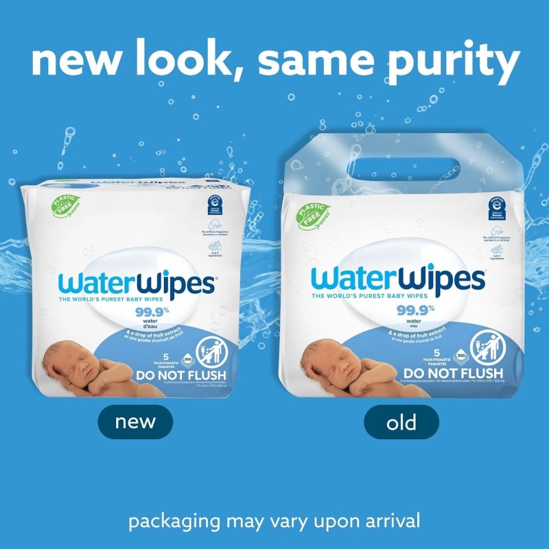 WaterWipes Plastic-Free Original Baby Wipes, 99.9% Water Based Wipes, Unscented