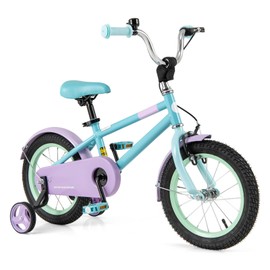 BABY JOY Kids Bike, 14 Inch Sport Style Children's Bicycle with Vivid Color, Training Wheels, Adjustable Handlebar & Saddle, Handbrake & Coaster Brake, Boys Girls Bike for 3-5 Years Old (Blue&Purple)