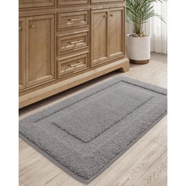 LUMI Bathroom Rug, 24"x43" Soft Absorbent Bath Mat, Non-Slip Rubber Backing, Machine Washable Bath Rug for Shower, Bathtub, Bathroom Floor, Light Grey