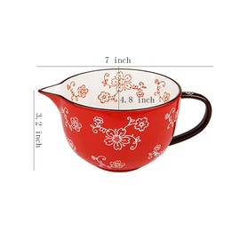 Gaolinci Cherry Blossom Pattern Kitchen Ceramic Mixing Bowl, 0.5 Quart Large Bowl, with Pouring Spout and Handle