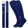 Oblihumoy Navy Blue Baseball Socks and Belt Combo Set Softball Football Socks and Elastic Waist Belt for Youth Adult