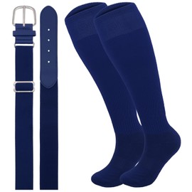 Oblihumoy Navy Blue Baseball Socks and Belt Combo Set Softball Football Socks and Elastic Waist Belt for Youth Adult