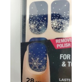 Kiss Dress 28 Nail Polish Strips 59845 Snowflakes Jeweled on Blue New