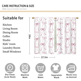 CINEKER Cute Pink Bow Girly Kawaii Dots Kitchen Bathroom Window Treatment Cafe Small Short Curtains