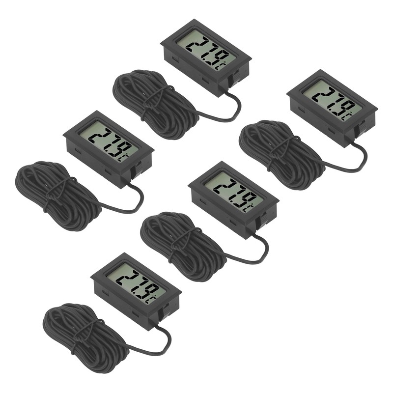 5PCS Electronic Digital Display Thermometer Black Mini Embedded Indoor Digital