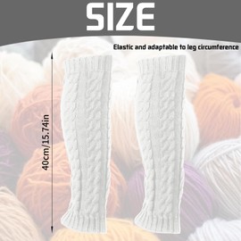 AUNGCSHE Leg Warmers, Soft Winter Leg Warmers for Women in Cable Knit, Elastic Leg Gloves, Women's Cotton Leg Warmers for Everyday Dancing, Sports, Gym, Mountain Tours, White