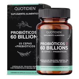 **Probioticos para Mujer 60B CFU + Prebióticos | 15 Cepas | Inulina de Agave | Tecnología de Liberación Tardía | Suplemento Alimenticio Diario | 60 Cápsulas**