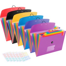 6 Pack Accordion File Organizer Expanding File Folder with 13-Pockets, A4 Letter Size Paper Document Receipt Holder for School Office Supplies