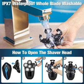 Head Shaver for Bald Men, 6-in-1 Electric Shaver for Bald Head 6D Wet/Dry Waterproof Mens Electric Razor Head Shavers with Grooming Kit Cordless Rechargeable Face Head Shaving Rotary Shavers Blue