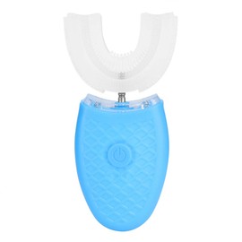 Cepillo de dientes eléctrico de silicona en forma de U recargable a prueba de agua Cuidado bucal ultrasónico Cepillo de blanqueamiento de limpieza de dientes con 4 modos(Azul)