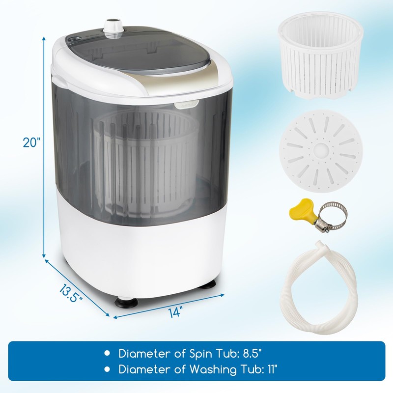 COSTWAY Mini Portable Washing Machine, 5.5 lbs Washing Capacity, Compact