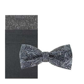 Rhinestones Pre-tied Bow Ties for men women | Bow tie with Crystal like rhinestones | CK Bow Tie (Metallic Black Set)