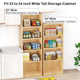 iSPECLE Tall Storage Cabinet Organizer - 6 Pack Pantry Baskets for 23 to 24 inch Wide Tall Cabinet Sort and Easily Get High-placed Items, Sturdy Wire Basket Stop Items Falling out, Black