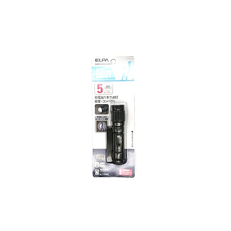 ELPA DOP-EP201(BK) LED Aluminum Light, Flashlight, Disaster Prevention, Outdoor, Continuous