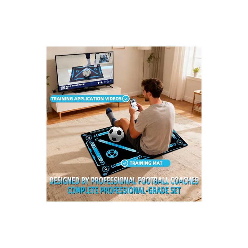 Soccer Training Mat with QR Code Tutorials, Footwork Practice Mat