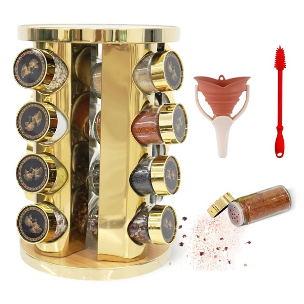 360-Rotating kitchen countertop stainless steel spice rack, apricot leaf pattern