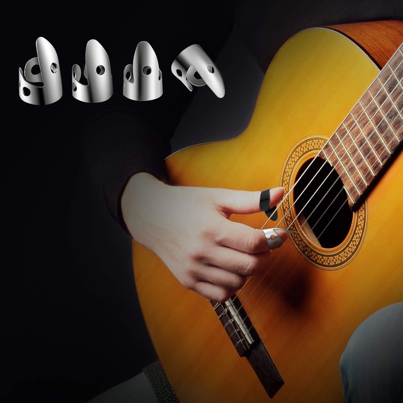 Shappy 6 Pcs Banjo Finger Picks Set Stainless Steel Adjustable