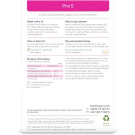 Healthspan Probiotic 5 | Multi-Strain probiotic with 5 Billion Live Cultures from 3 Bacteria strains | Vitamin B12 to Support Your Immune Health | Vegan & Lactose Free Capsules