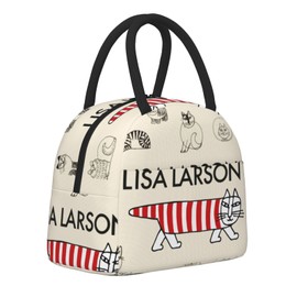 Lisa Larson Insulated Lunch Bag, Black Lunch Box, Thermal, Insulated Bag, Zipper Included, Compact, Bento Bag, Soft Cooler Bag, Tote, Eco Bag