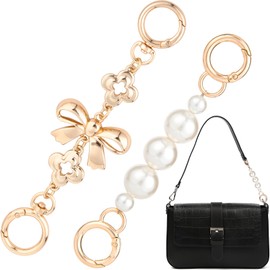 Isslly 2pcs Bow Purse Extender Chain, Gold Pearl Bag Extender Chain for Women, Metal Bowknot Chain Purse Strap Bag Charm for Handbags Shoulder Crossbody Messenger Bags