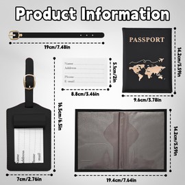 GIKPAX Passport Holder, Luggage Tag, PU Leather Passport Cover Passport Holder Travel Wallet for Passport, Ticket Card, Boarding Passes, Credit Card, Business Cards (Black)