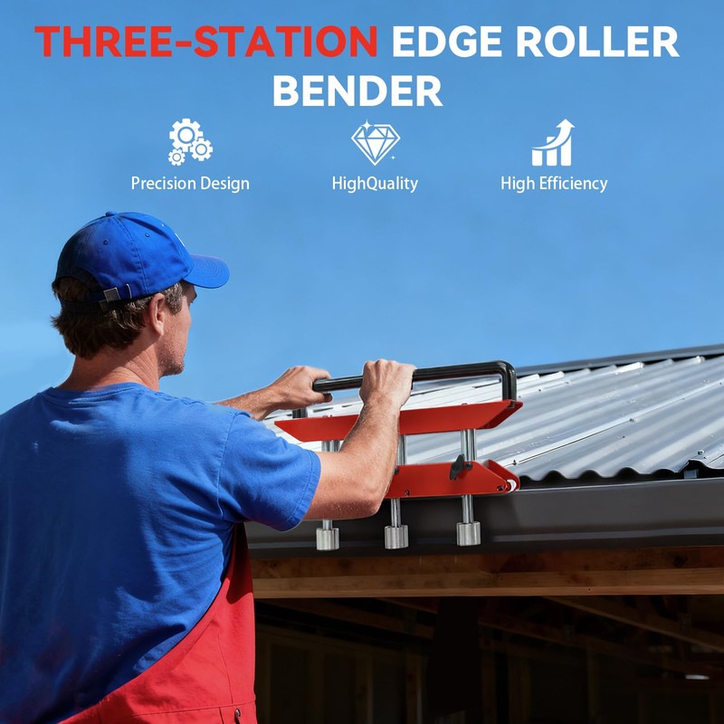 3-Station Metal Roofing Bender, 0-90° Angle Edge Roller, Large Radius