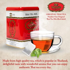 Number One Original Thai Tea Bags Red Label for Iced Tea, Milk Tea or Boba Tea Beverages, Restaurant-favored Traditional Brand from Thailand with Mild Earthy Taste (0.14oz x 50 Tea Bags)
