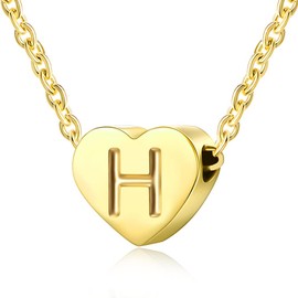SKQIR Initial Heart Necklace with Letter H，14k gold filled Tiny Pendant Dainty Minimalist Gift for Women