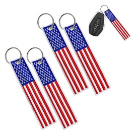 4 PCS American Flag Keychain, USA Flag Car Key Tag with Keyring, Embroidered Key Chain for Car Motorcycle Scooter