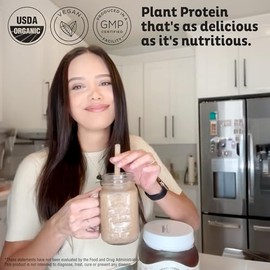 KOS Plant Based Protein Powder, Chocolate USDA Organic - Low Carb Pea Protein Blend, Vegan Superfood with Vitamins & Minerals - Keto, Soy, Dairy Free 