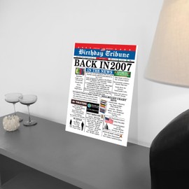 18th Birthday Poster Unframed - Back In 2007 Newspaper - Happy 18th Birthday Gifts for Men Women Vintage Retro Born In 2007, 8x10 Inch Eighteen Eighteenth Bday Party Decor Decoration