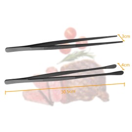 VMUTGA Set of 2 30.5 cm Cooking Tongs Set, Stainless Steel Long Tweezers Kitchen Tools for Cooking, Grilling, Serving and Food, Black