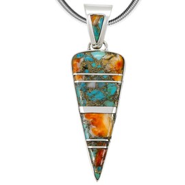 Spiny Turquoise Arrowhead Pendant Necklace Sterling Silver 925 (Sterling Silver Pendant with 20" Stainless Chain) (Spiny Turquoise)