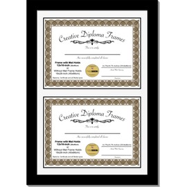 Creative Picture Frames 12x16 inch Classic Black Double Diploma Frame with White Mat Glass and Installed Wall Hanger