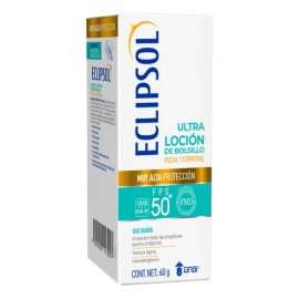 Eclipsol Ultra Loción Protector Solar Facial y Corporal FPS50+, Hipoalergénico, Textura Ultraligera y Resistente al Agua, Uso Diario, 60 g