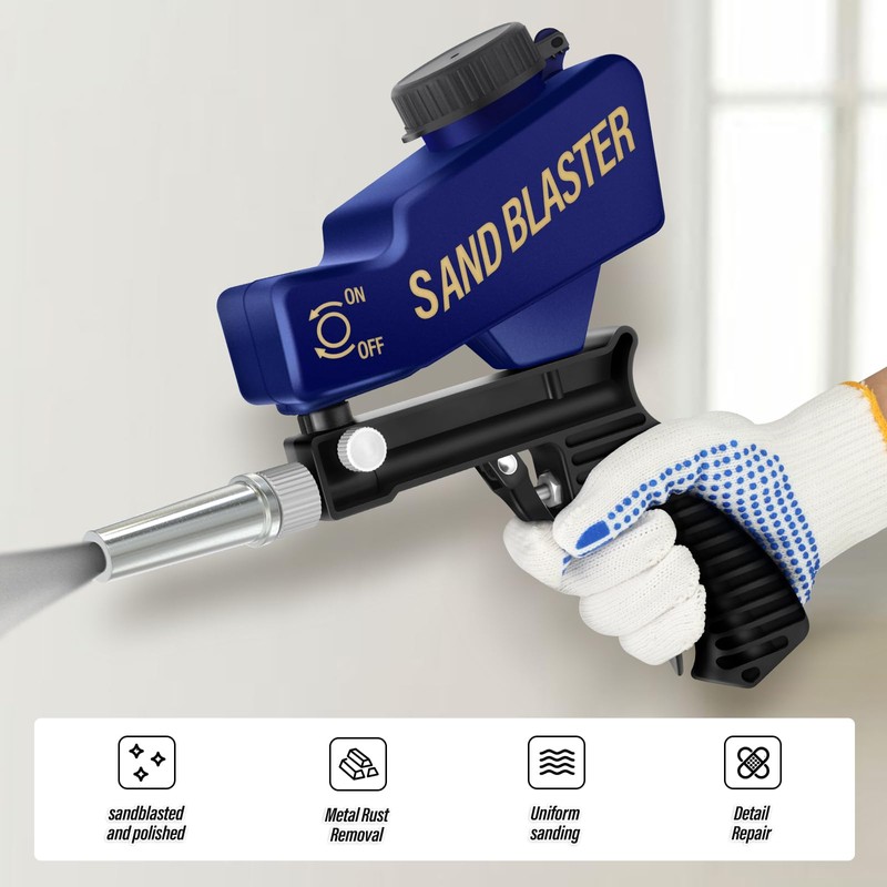 QCDENG Blue Air Sand Blaster Gun Kit,Portable Handy Sand Blasters