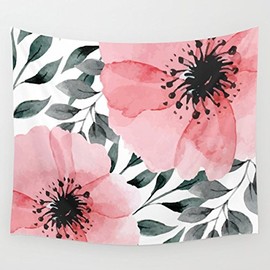 Shukqueen Tapestry,Watercolor Pink Dahlia Flower Wall Hanging Tapestry Dorm Decor (51"H x 60"W, Flower)