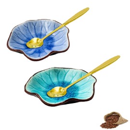 Coffee Spoon Rest, Ice Cracks Flower Small Spoon Holder for Stove Top, Teaspoon Rest for Kitchen Counter, ceramic utensil holder for Coffee Bar Accessories (Ice Cracks Cobalt Blue & Sky Blue)