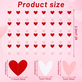 JOFONY 96 Heart Garland Red and Pink,Hanging Valentines Garland Hanging Hearts Decoration for Wedding Anniversary Engagement Valentines Day Decor