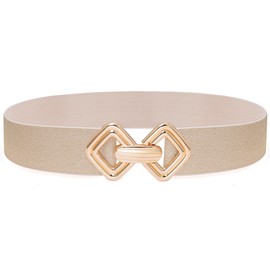 Wovanoo Women Wide Gold Stretchy Waist Belt Cinch Elastic Stretch Belt for Dresses Shine Khaki 65cm