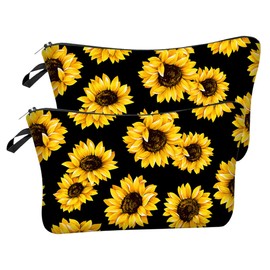 WOONEKY 2pcs Lovely Cosmetic Bags Sunflower Toiletry Travel Pouch Capacity Makeup Zipper Bag for Easy Access and Organization Lightweight and Stylish Design for Women