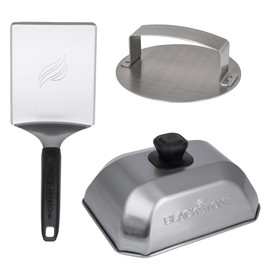 BLACKSTONE Blackstone 5462 Hamburger Kit (3 Piece) C Metal Flipper Spatula Turner, Basting Cover & Hamburger Press Patty Stainless Steel Burger Maker Set for Bacon, SteakCGriddle Accessories for Grilling, Black